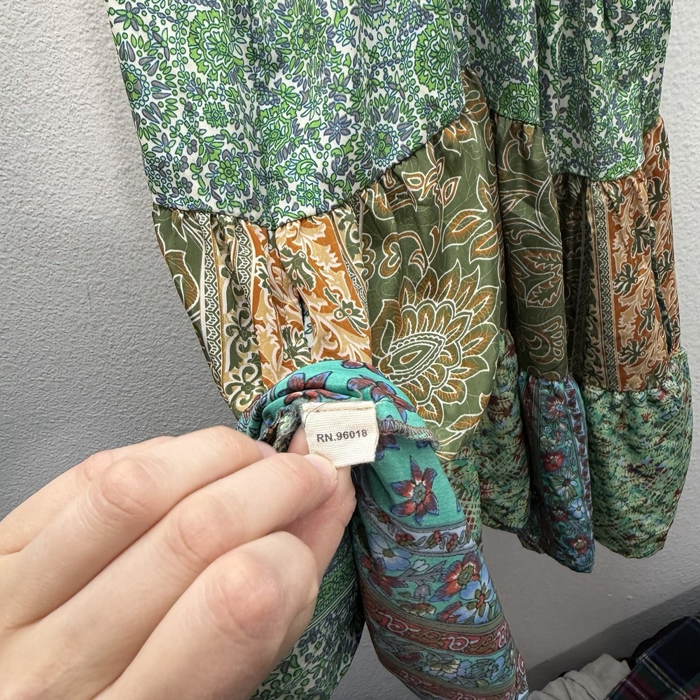 Y2k Paani Babydoll Patchwork Mini Dress Indie Festival Sundress Sz M Tiered Boho - Picture 10 of 11